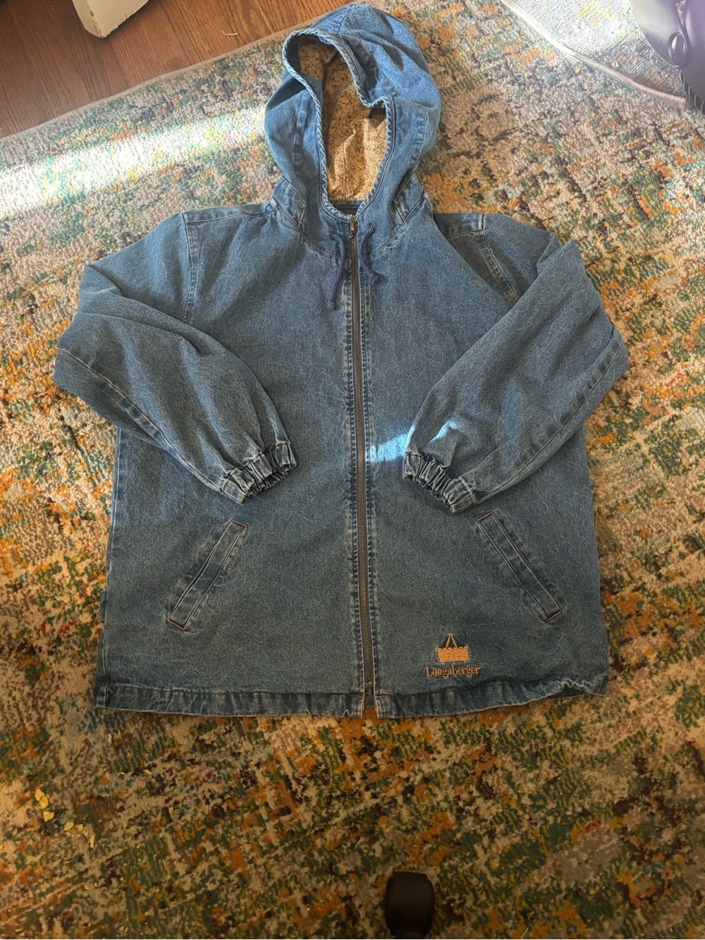 Vintage Longaberger Blue Denim Hooded Jacket with Sherpa Lining